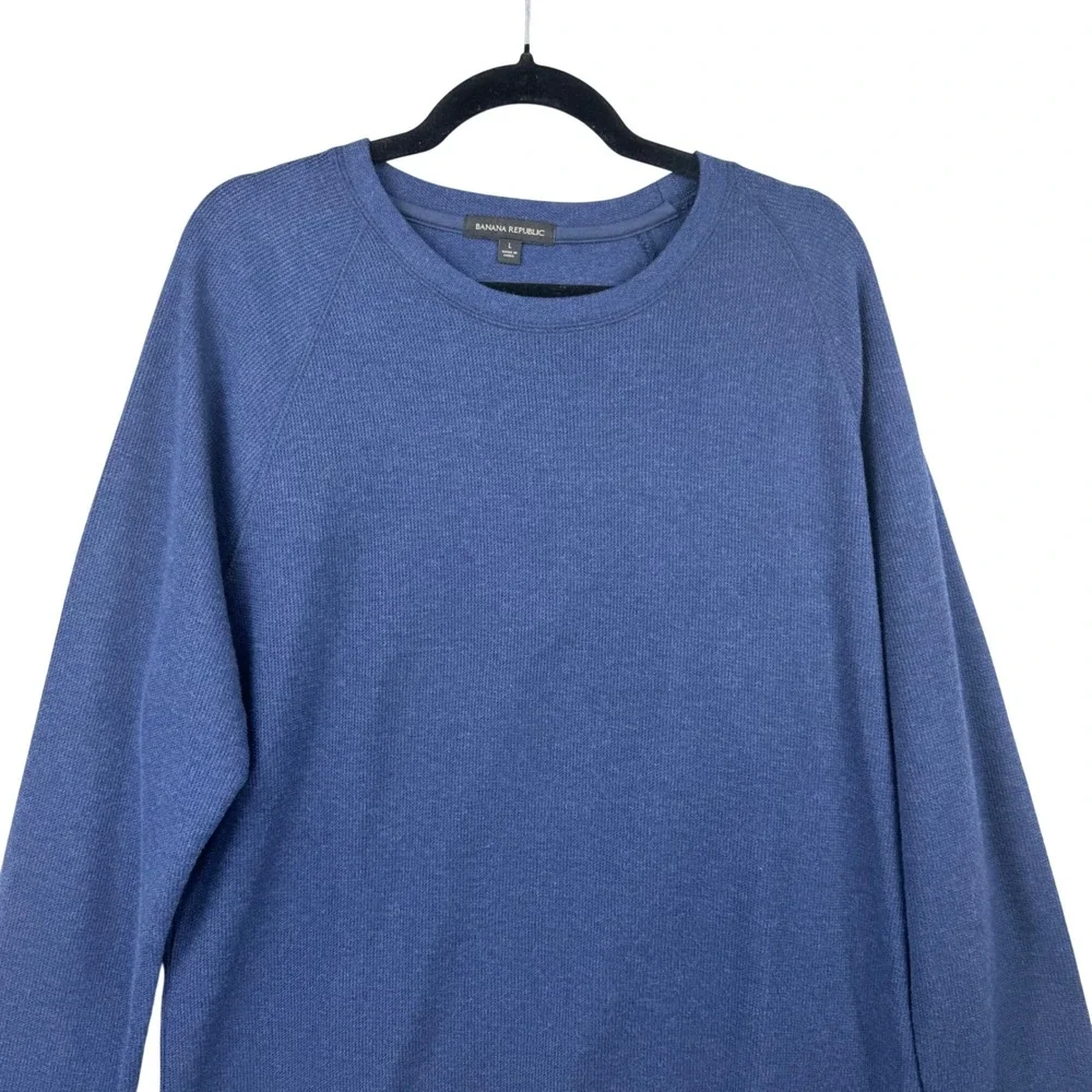 Banana Republic Waffle Knit Sweatshirt Mens Large Navy Blue‎ Crewneck Pullover